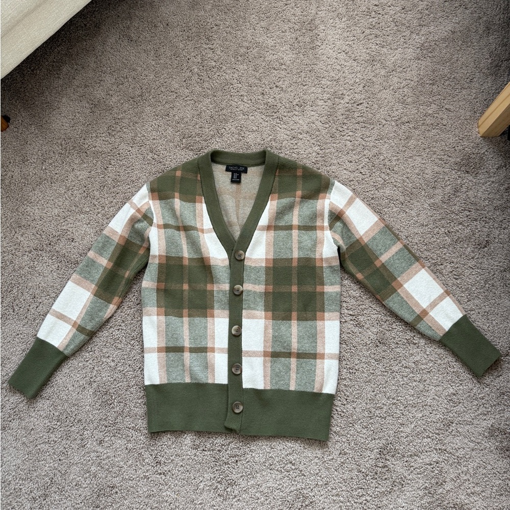 Rachel Zoe Green And Tan Knit Cardigan